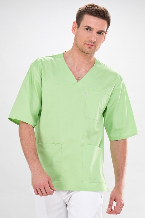 Short Sleeve V-Neck Medical Scrub  Tunic For Men In Light Green  Small