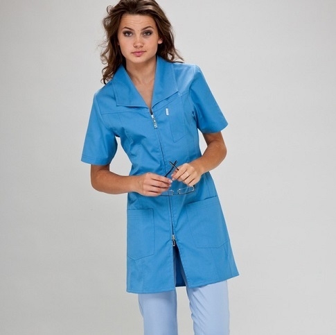  Womens Long Healthcare Tunic With Short Sleeve In Blue  X-Small