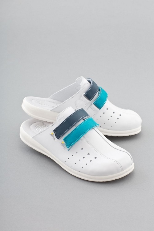 Soft Leather Nursing Shoe White and Blue Size 37