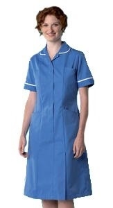 Nurses Zip Front Dress in Hopital Blue Contrast Trim in White 