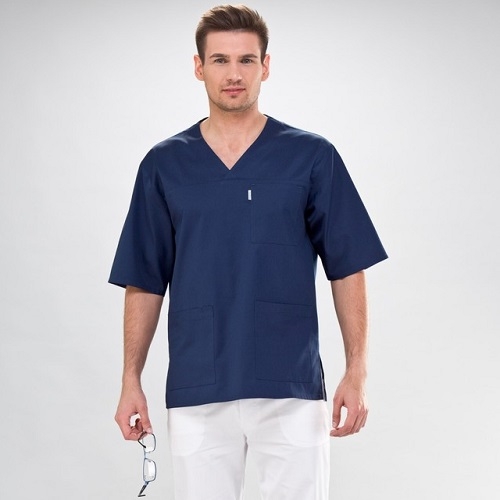 V-Neck Medical Scrub Tunic For Men In Navy Blue