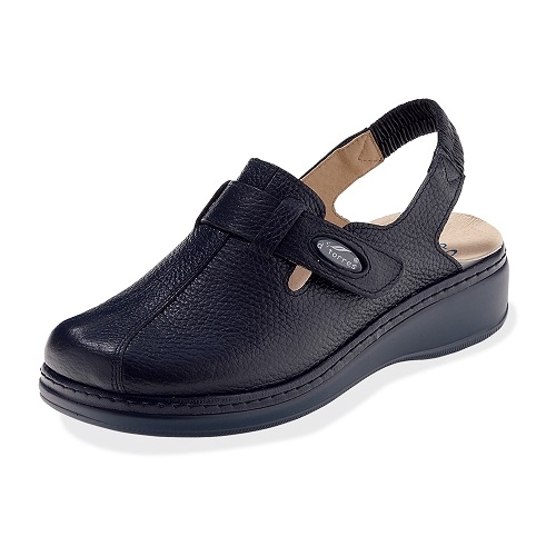 Nursing Shoes in Navy Blue Leather with Heel Strap